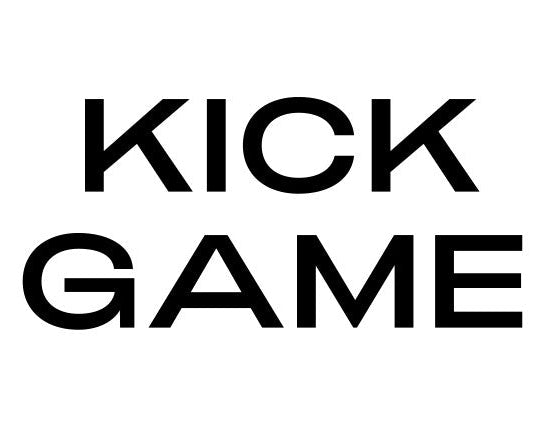Black text 'KICK GAME' on a white background